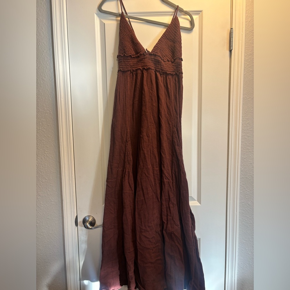 Free People Cotton/Linen Heat Haze Triangle Top Brown Maxi Dress Size Medium - Picture 2 of 6